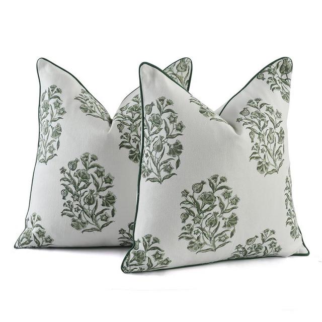 CPC Throw Pillow Covers for Couch, 18x18 Inch Decorative Couch Pillows for Living Room, 100% Cotton Boho Cute Outdoor Pillows, Flower Pillow Covers or Preppy Throws-Sage Green