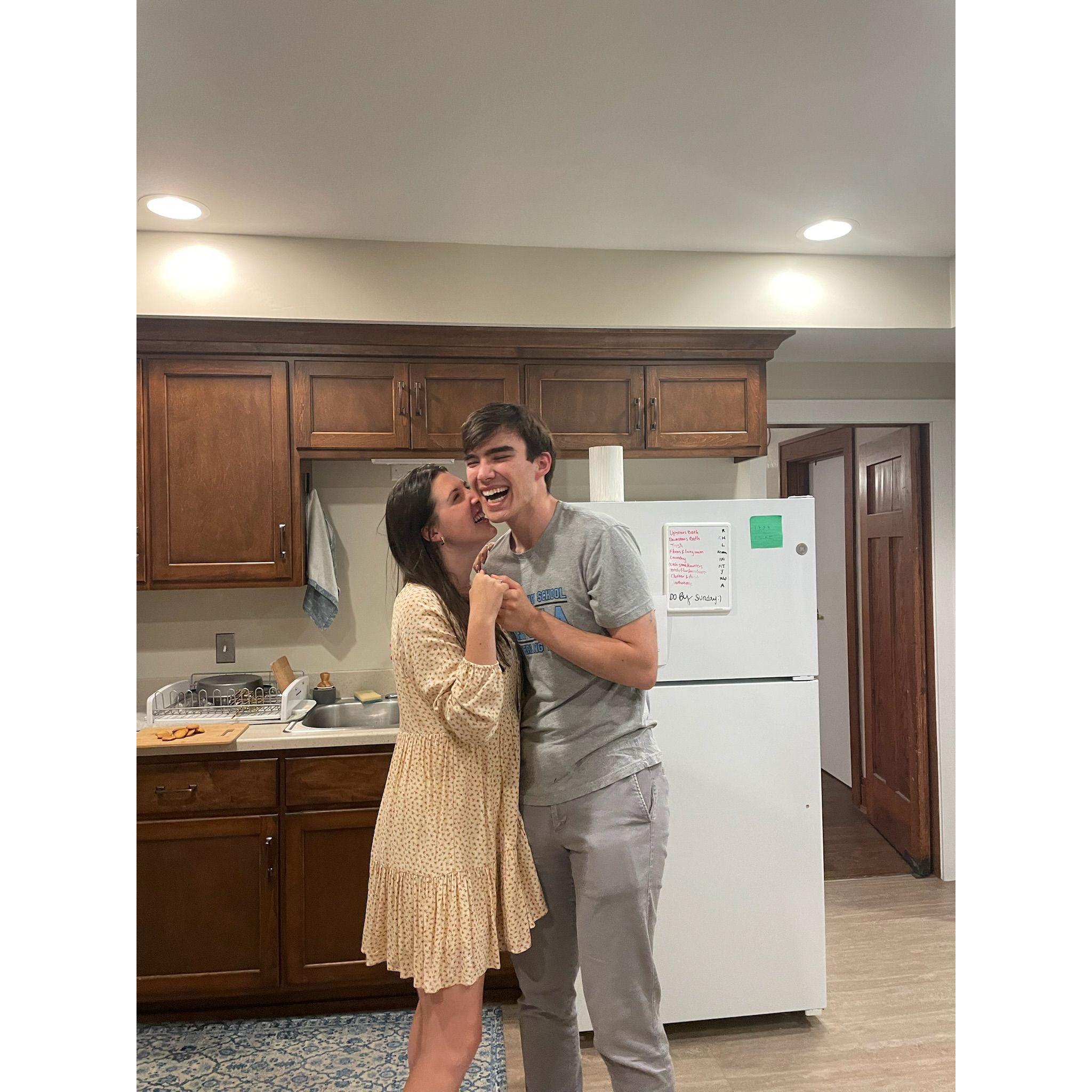 Taken right after our surprise engagement party during senior year! Steven was in on it, but I was so surprised!!