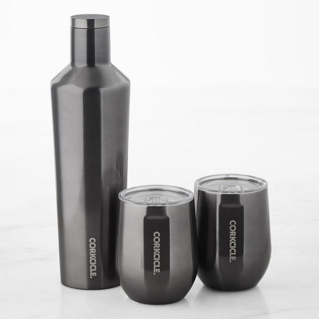 Corkcicle Insulated Small Beverage Canteen & Stemless Wine Glass Set, Gunmetal