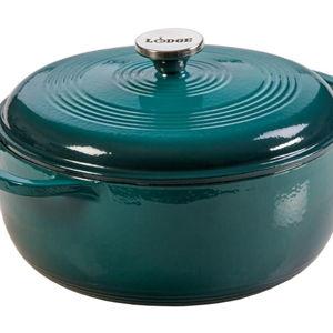 Lodge Essential Enamel Cast Iron Dutch Oven - Perfect for Bread Baking, Braising, Marinating & Slow Cooking - Features Moisture-Sealing Lid & Dual Handles - Kitchen Essentials - 6 Quarts - Lagoon