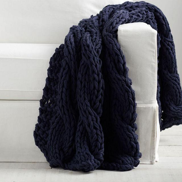 Colossal Handknit Throw, 44 x 56", Navy
