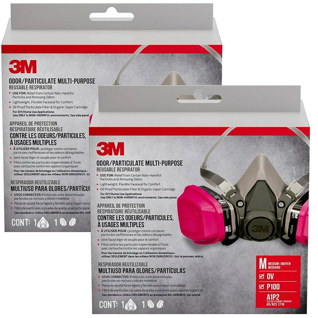 3M P100/OV Odor/Particulate Multi-Purpose Reusable Respirator 65021, NIOSH-APPROVED Organic Vapor Cartridge, Medium