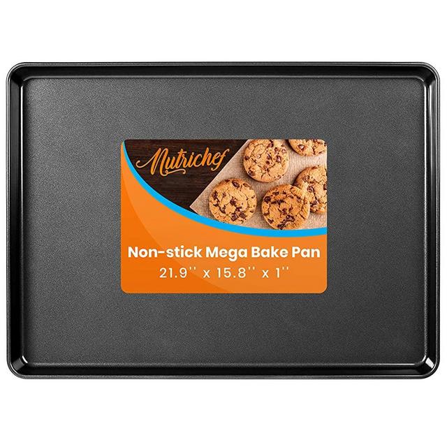 Nonstick Cookie Sheet Baking Pan - 1QT Large Metal Oven Baking Tray Mega Pan - Kitchen Cooking Non-Stick Bake Trays - Stylish Metallic Black Coating, PFOA PFOS PTFE Free - NutriChef NCLGBLK1