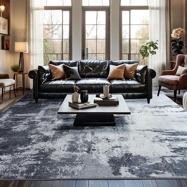 Area Rug 8x10 Washable Rugs Modern Abstract Area Rug Soft Non-Slip Non-Shedding Faux Wool Stain Resistant Floor Carpets for Living Room Bedroom Dining Room Kids Room Home Office (Grey)