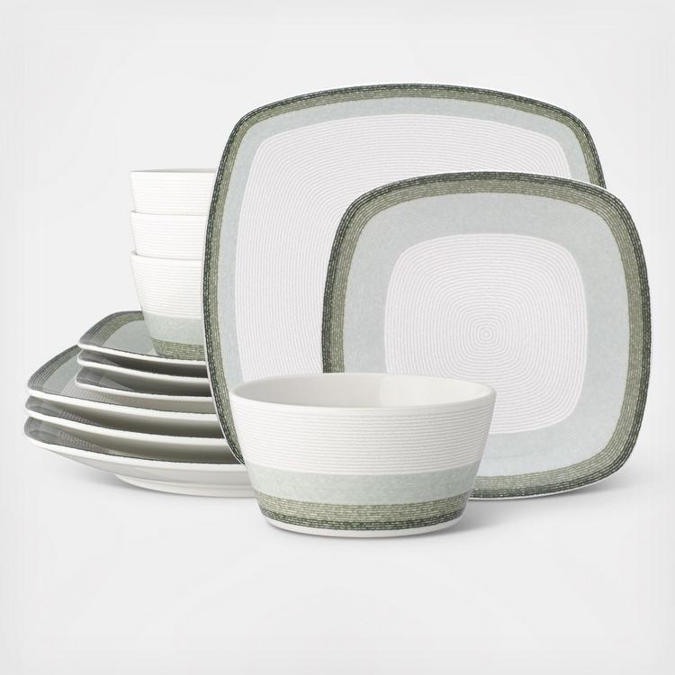 12 Piece Square Stoneware Dinnerware Set in Grey and Black