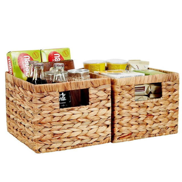 Bagnizer Water Hyacinth Wicker Basket, Decorative Woven Baskets with Built-in Handles, Hand-woven Storage Organizer for Organizing Pantry, Livingroom, Bedroom, Shelves, Toilet(2-PACK, Natural)