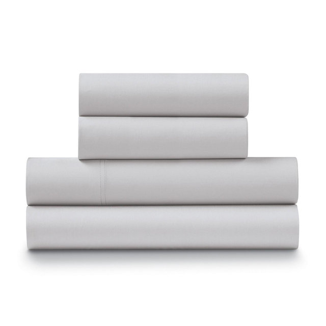 Luxe Cotton Percale Crisp and Cool Sheet Set, King, Light Grey