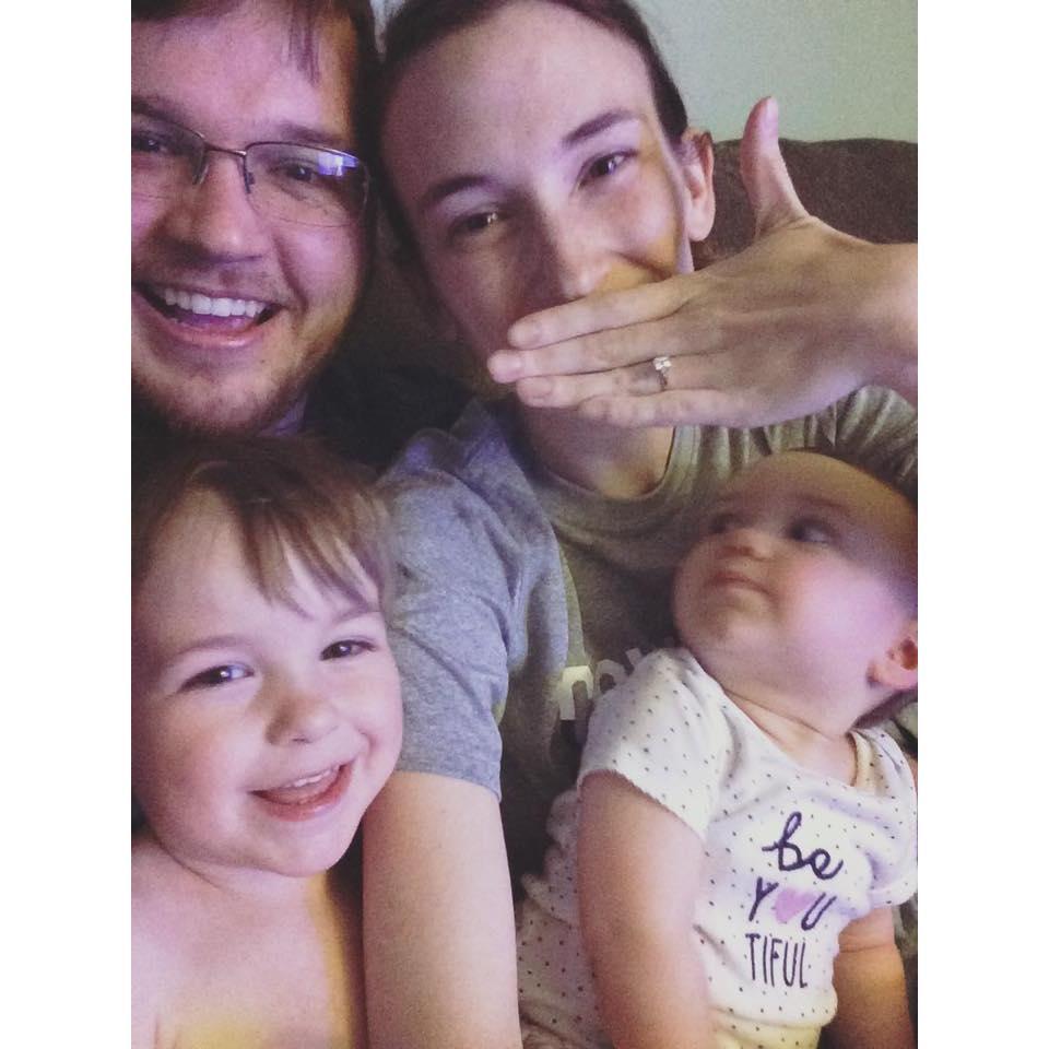 Our public announcement to our friends and family, and an honest attempt at a family selfie