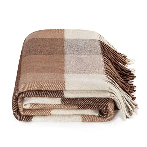 Farridoro Wool Plaid Blankets and Throws 51Inches with 67Inches Decorative Fringe Polyester Fiber Blanket All Season Use for Bed Sofa Couch Camping Chair Outdoor