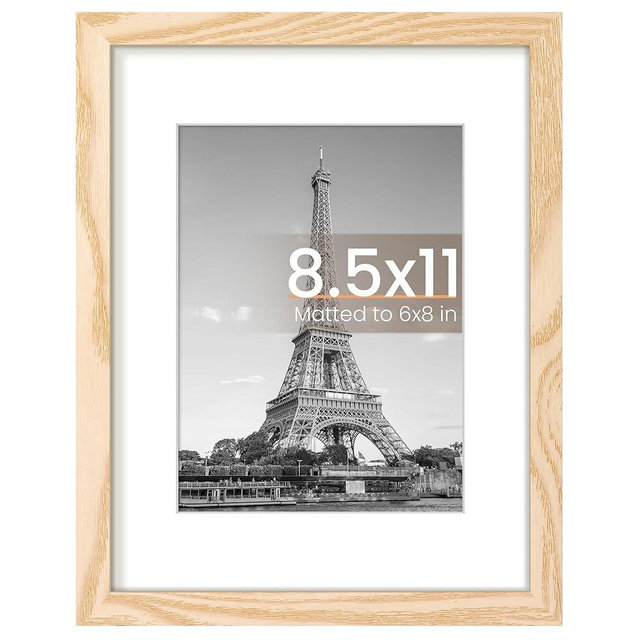upsimples 8.5 By 11 Picture Frame, Display Pictures 6x8 with Mat or 8.5 x 11 Without, Wall Hanging Photo Frames, Natural, 1 Pack