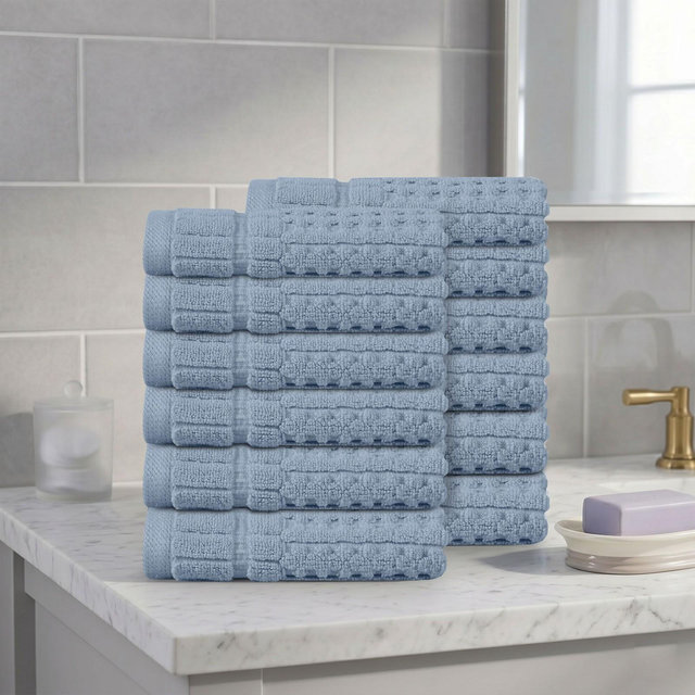 Home Weavers Willow Wash Cloths Set of 12, 100% Cotton Zero Twist, 630 GSM Plush, Soft Absorbent Quick Dry, 13x13 Inch, Blue