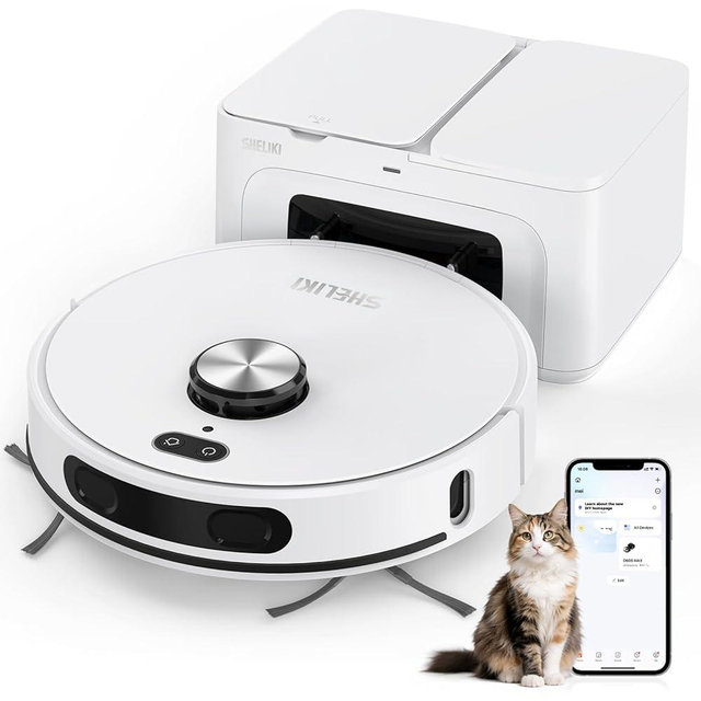 SHELIKI Robot Vacuum and Mop Combo, 3-in-1 Robotic Vacuums Cleaner with 70-Day Self-Emptying Base, LiDAR Navigation Smart Mapping & Strong 6000Pa Suction, for Pet Hair, Hard Floor, Carpet