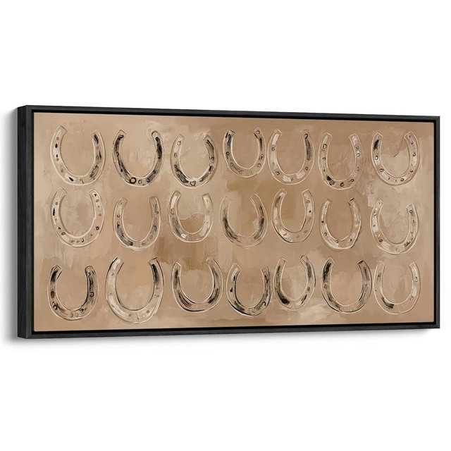 wall26 Extra Large Framed Wall Art Canvas Print - Rustic Horseshoe Pattern Western Farmhouse for Living Room Bedroom Office - 60"x30" Black