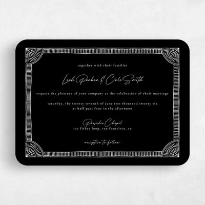 Black Rounded Wedding Invitation - Blevio Landscape