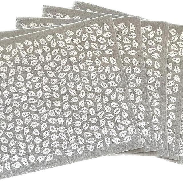Nordhus Design X-Large Swedish Dishcloths, 5 Grey Cloths, Made in Sweden - 12 x 10 inch Reusable, Washable Cellulose Cotton Kitchen Cloths - Replace Paper Towels, Wipes, Sponges, Dish Rags