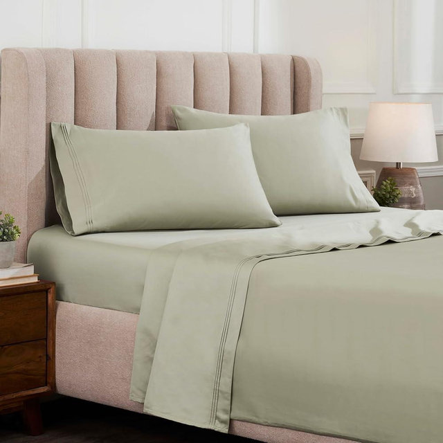 Superior Egyptian Cotton Sheet Set - Sarasota Premium Luxury 1500-Thread Count 100% Egyptian Cotton Bed Sheet Set Solid Deep Pocket Bedding, Queen Sage