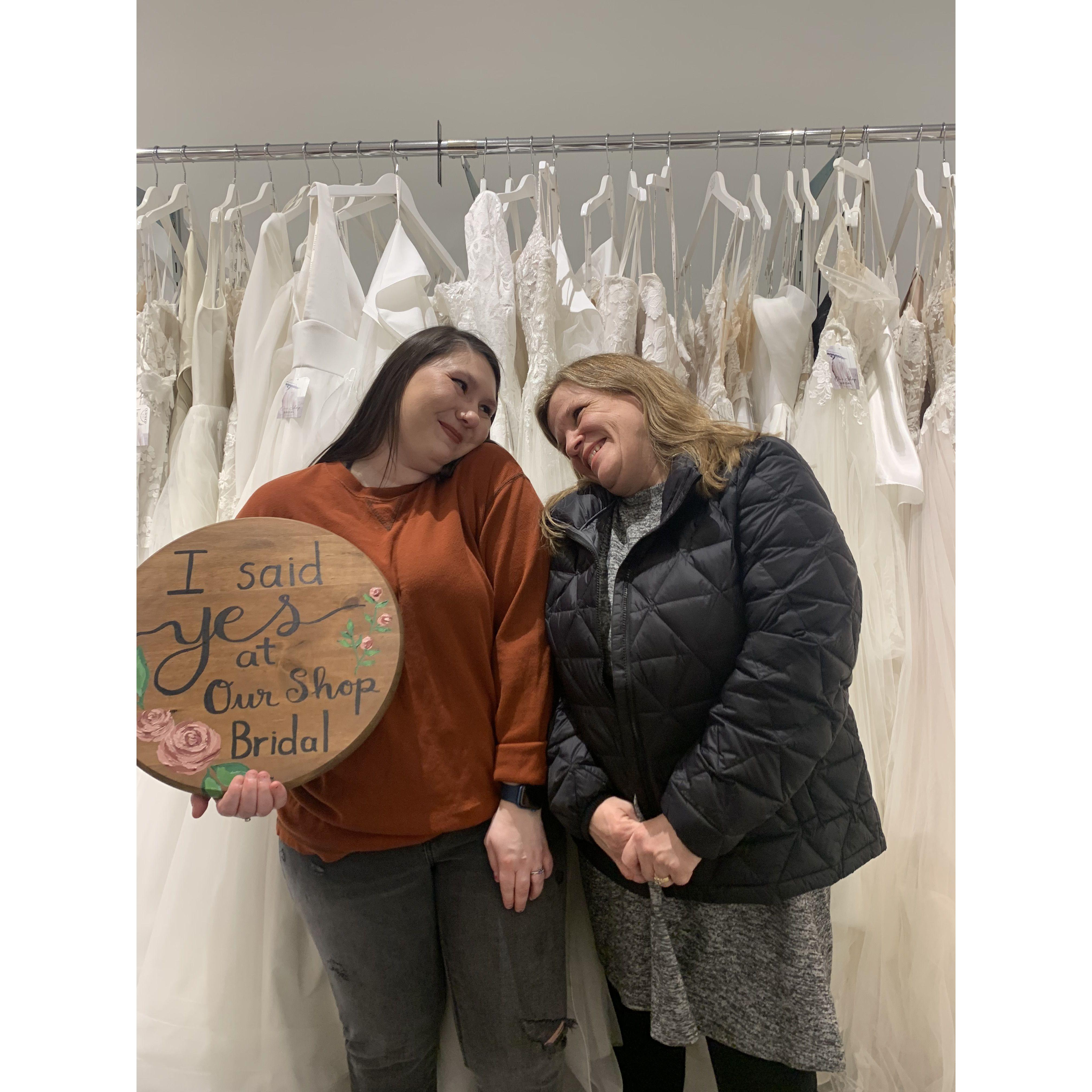 Finding "the" dress with Ben's mom!