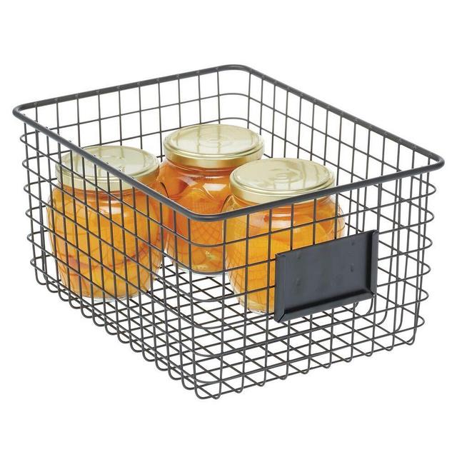 mDesign Farmhouse Decor Metal Wire Food Organizer Storage Bin Basket for Kitchen Cabinets, Pantry, Bathroom, Laundry Room, Closets, Garage - Black
