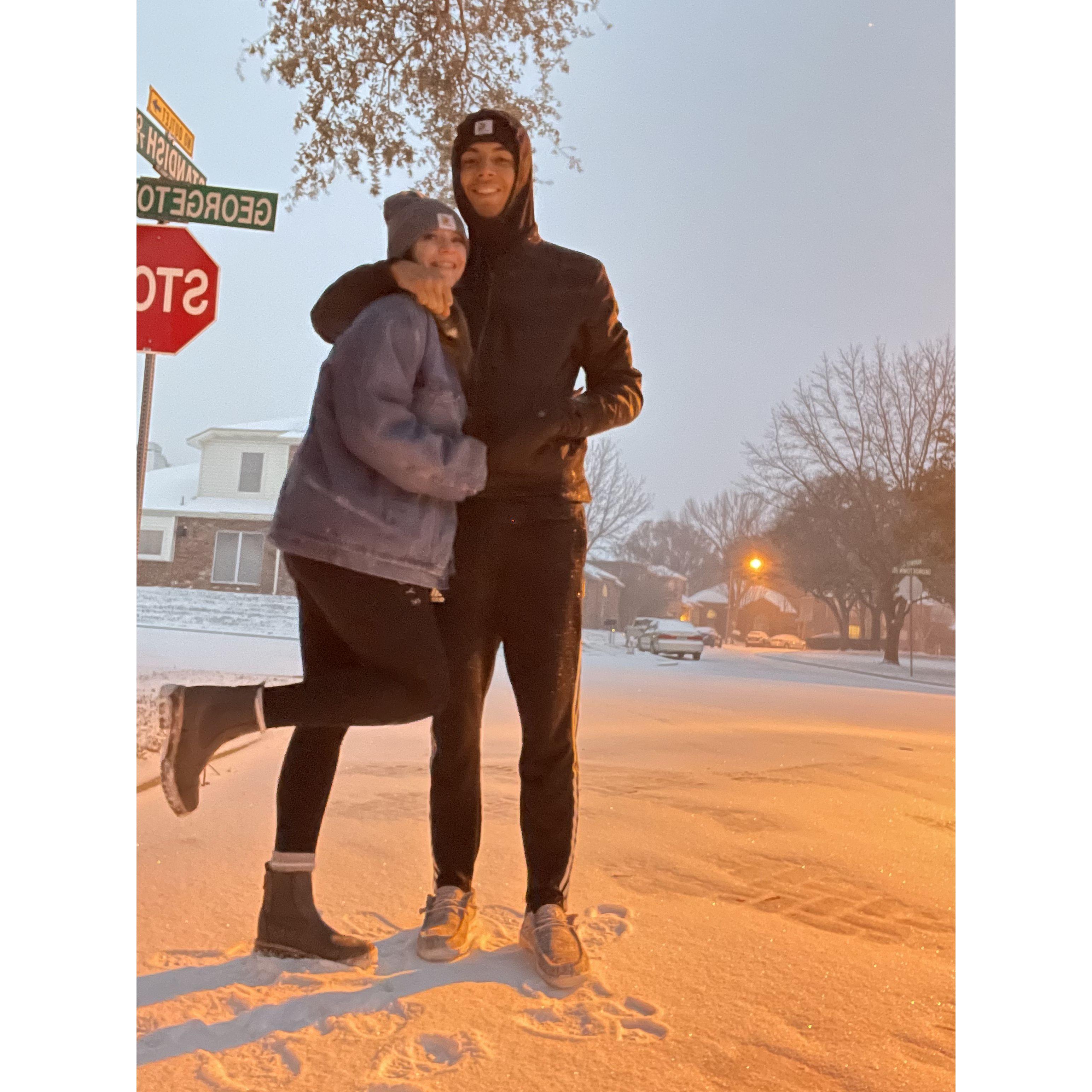 When Texas froze and it was our first snow we got to experience together
