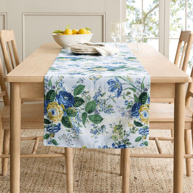 Calla Bloom Embroidered Cotton Table Runner , 18x108"- Multi