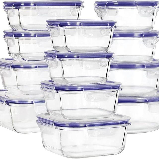MUMUTOR Glass Food Storage Containers with Lids, [24 Piece] Glass Meal Prep Containers, Airtight Glass Bento Boxes, BPA Free & Leak Proof (12 lids & 12 Containers) - Purple