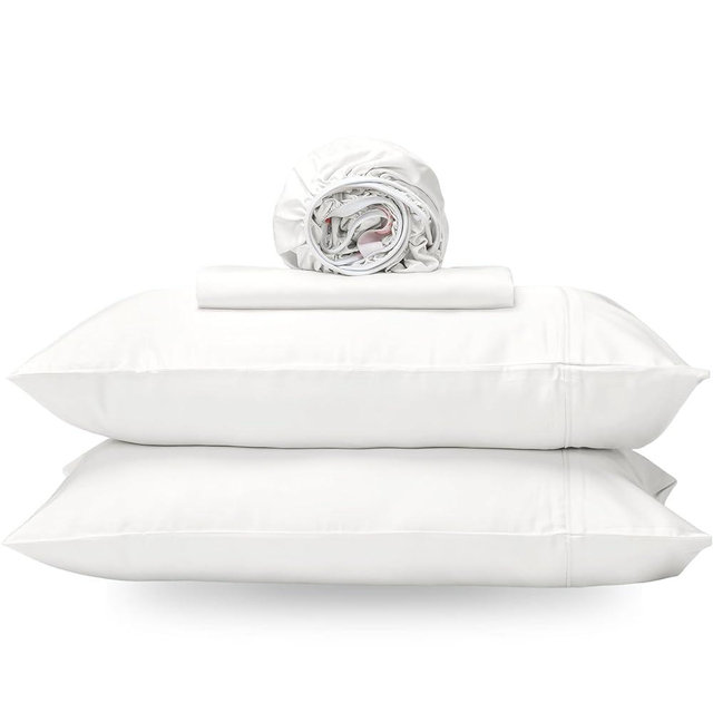 GOKOTTA King Size Bed Sheets 4 Piece Set, Super Soft Bamboo Sheets, Cooling for Hot Sleepers - Hotel Luxury Silky Breathable Sheets, Deep Pocket Up to 16" - Durable Double Stitched (Bright White)