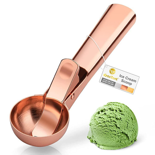 YasTant Premium Ice Cream Scoop with Trigger Ice Cream Scooper Stainless Steel, Heavy Duty Metal Icecream Scoop Spoon Dishwasher Safe, Perfect for Frozen Yogurt, Gelatos, Sundaes, Medium Rose Gold