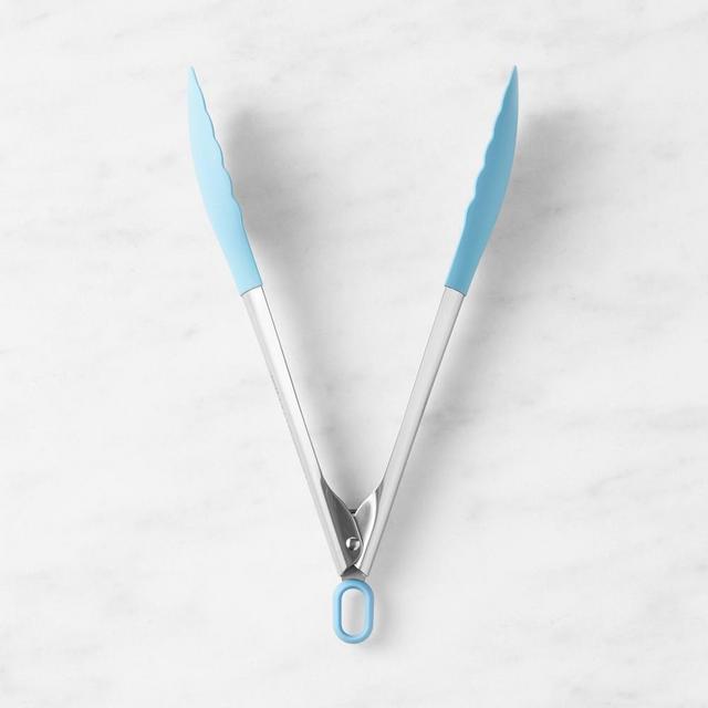 Williams Sonoma Stainless-Steel Silicone Tongs, Sky Blue, 9"