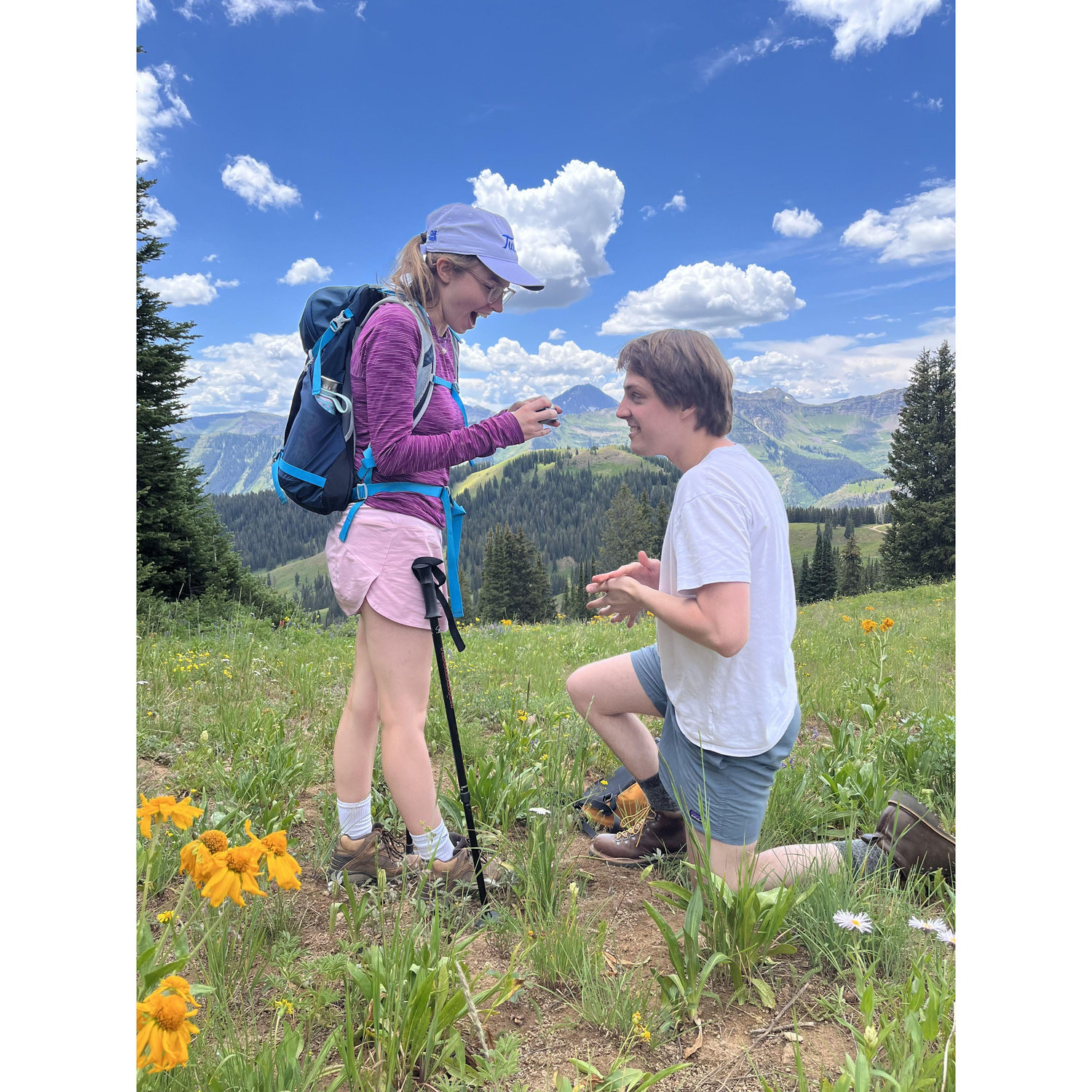 Axel proposed at the peak of the Washington Gulch trail in Crested Butte, CO