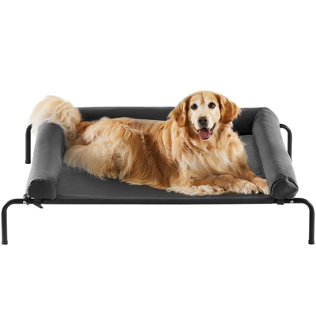 RRPETHOME Large Elevated Cooling Dog Bed, Raised Dog Cot Beds for Large Dogs, Elevated Outdoor Pet Cot, Chew Proof Portable Cooling Pet Cot with Skid-Resistant Feet and Breathable Mesh
