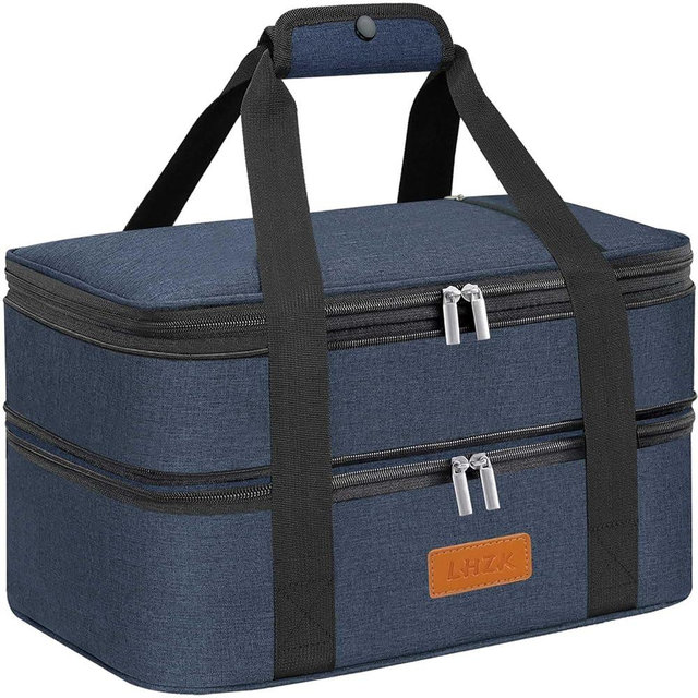 LHZK Double Insulated Casserole Carrier for Hot or Cold Food, Lasagna Holder Tote for Potluck Parties, Beach, Picnic, Travel, Fits 11x15 or 9x13 Dish (Blue)