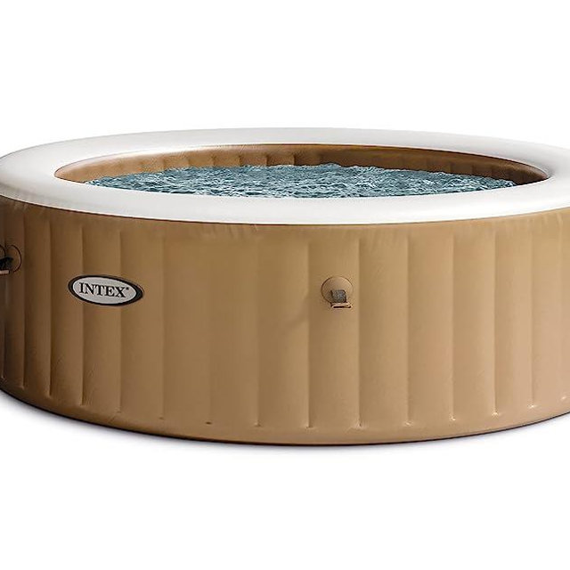 INTEX 28427EP PureSpa Bubble Massage, Inflatable Spa Set with Energy Efficient Cover, Tan, 6-Person