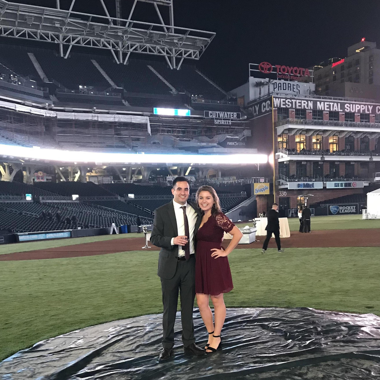 Enjoying Petco Park at Anthony's work holiday party