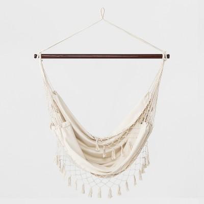 Flat Weave Macrame Fringe Hammock Chair with Spreader Bar Natural - Opalhouse™