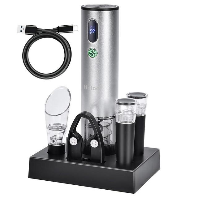 Electric Wine Opener with Wine Accessories -Rechargeable Wine Bottle Opener Set with Base, Wine Aerator, Foil Cutter and Wine Stoppers- Perfect Wine Gifts for Wine Lovers