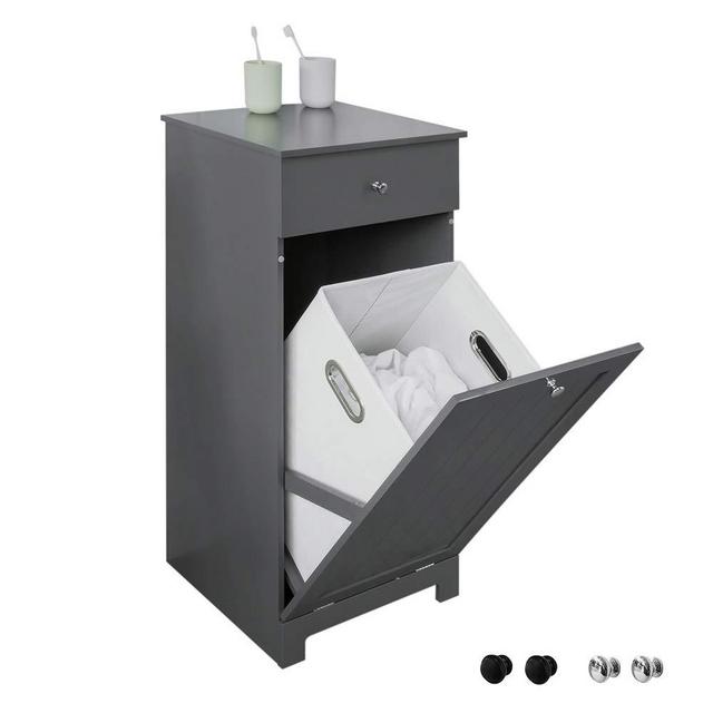 Haotian BZR21-DG, Grey Tilt-Out Laundry Sorter Cabinet, Bathroom Laundry Cabinet with Basket and Drawer, Bathroom Storage Cabinet Unit with Drawer, 15.7"x15"x35.4"