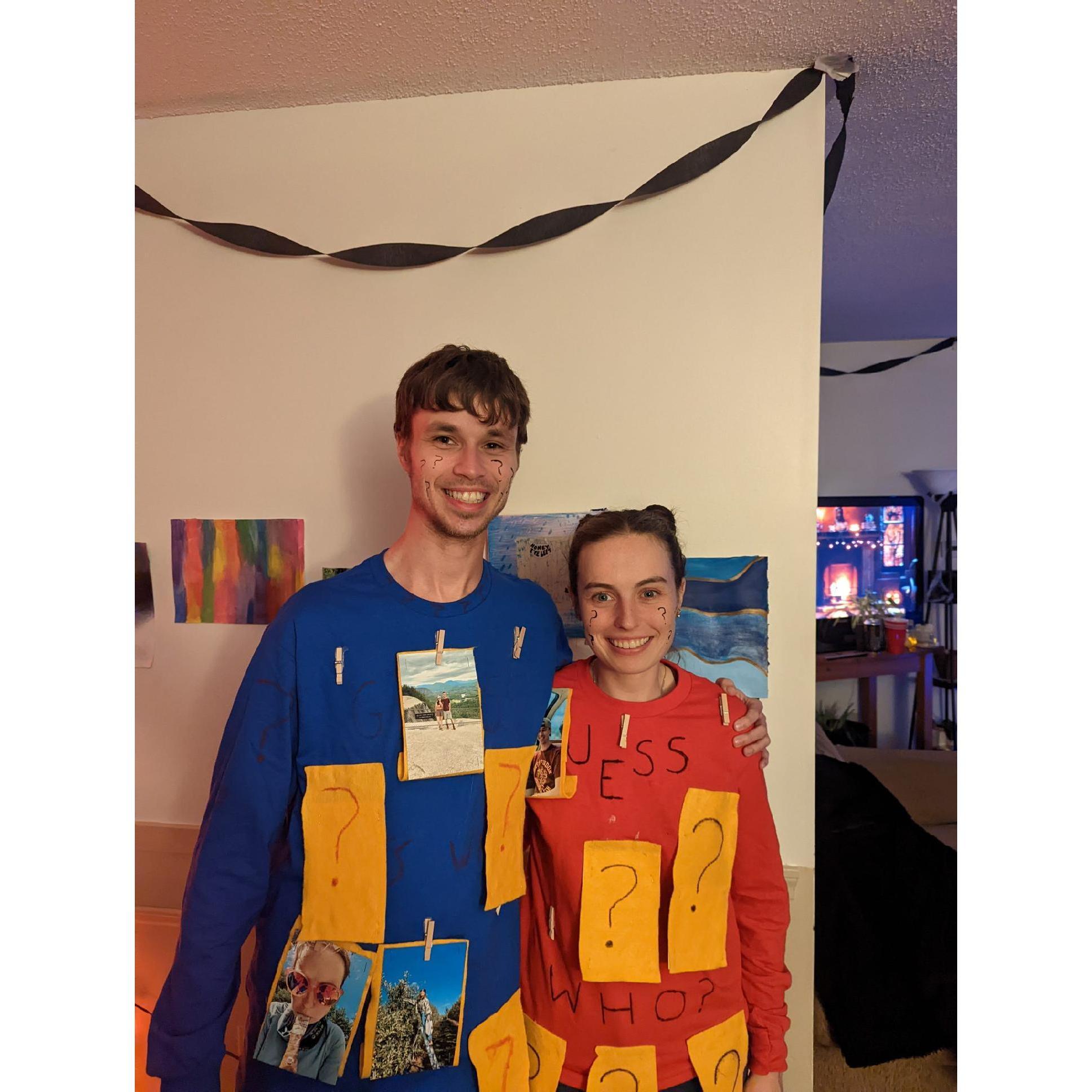 Our first Halloween, starting the boardgame costume tradition.