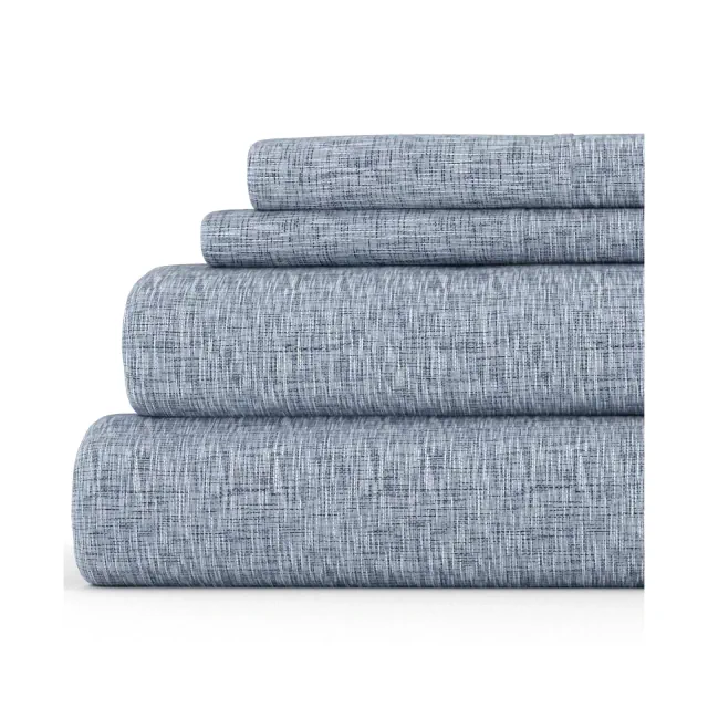Stripes & Dots Patterns 4PC Sheet Set - Extra Soft - Becky Cameron, Chambray Style Light Blue, California King
