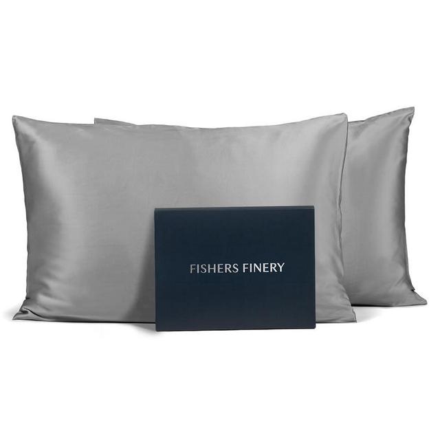 Fishers Finery 25mm 100% Pure Mulberry Silk Pillowcase Set, Good Housekeeping Winner (Silver, King 2 Pack)