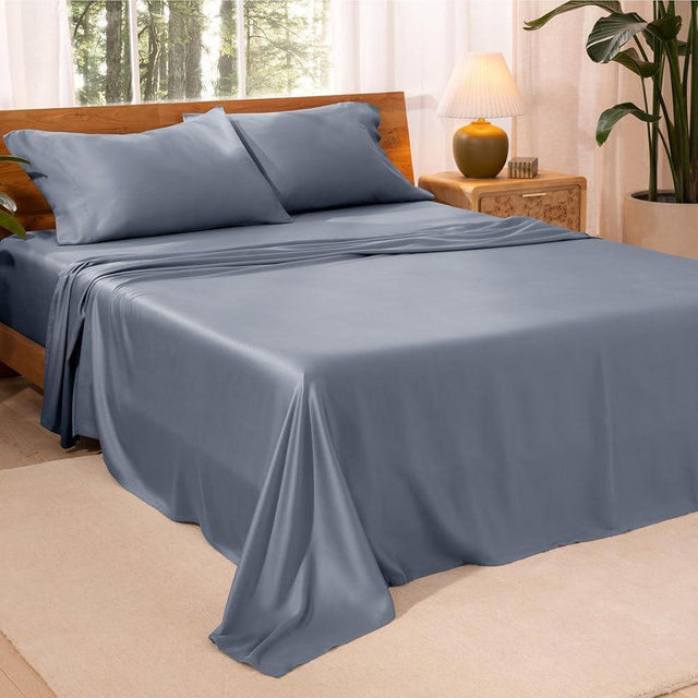 Bare Home Lyocell Tencel Sheet Set - Queen Size - 4 Piece Set - Derived from Eucalyptus - All-Season - Ultra Soft - Deep Pocket (Queen, Indigo)
