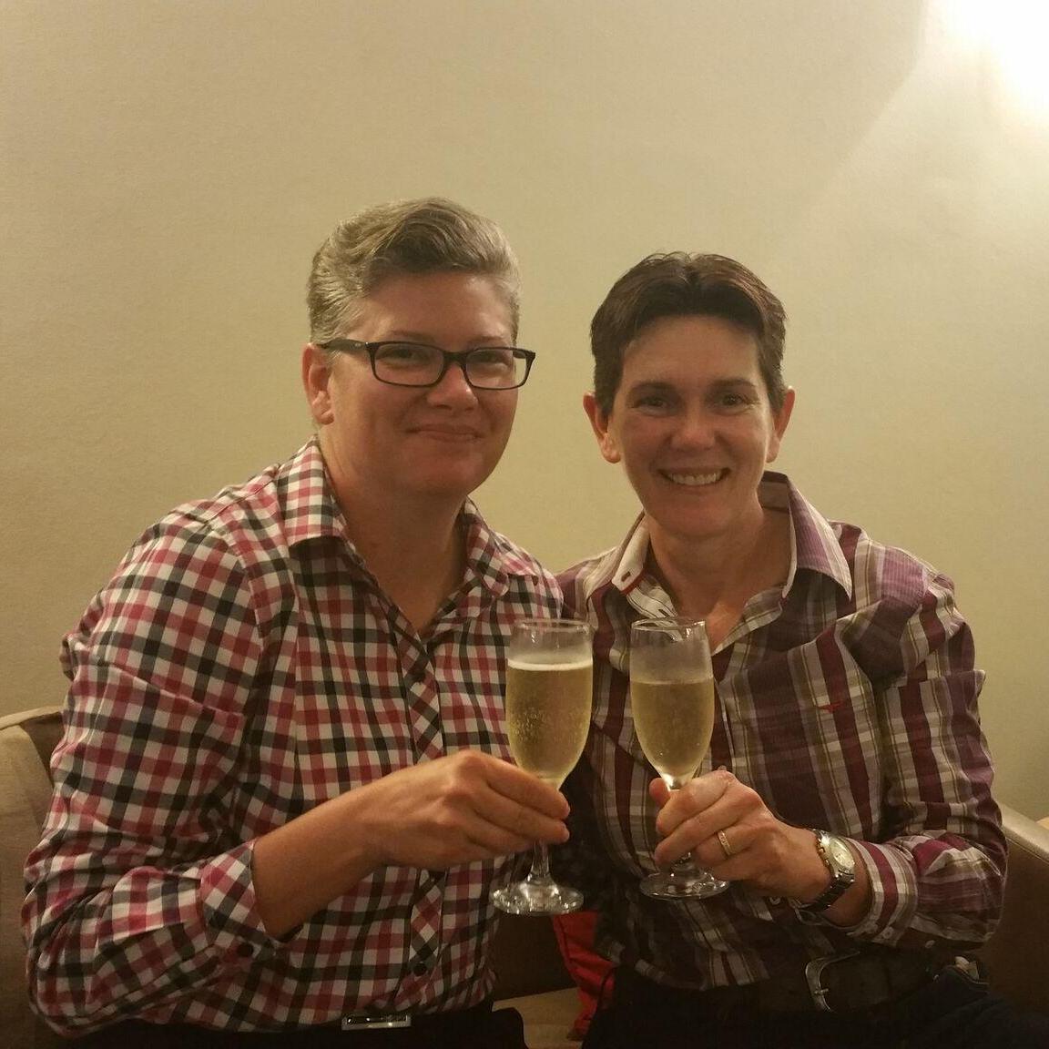 Enjoying a champagne in Adelaide Oct 2015