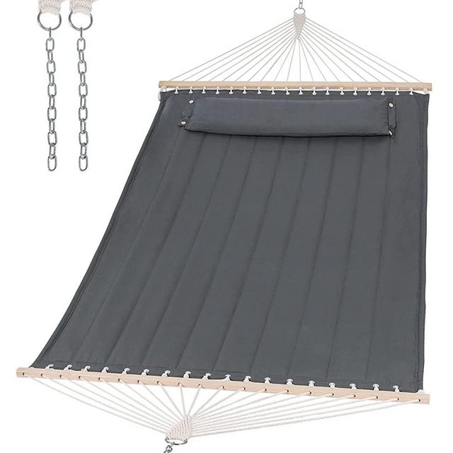 SUNCREAT Portable Tree Hammock with Hardwood Spreader Bar, Extra Large Soft Pillow, Heavy Duty 2 Person Hammock for Indoor, Outdoor, Gray