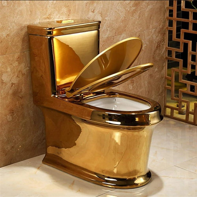 Gold Toliet, Toliet Bowl With Comfort Seat, Toilets For Bathrooms, One Piece Toilet, Elongated Toilet With Comfort Height, Dual Flush Toliet