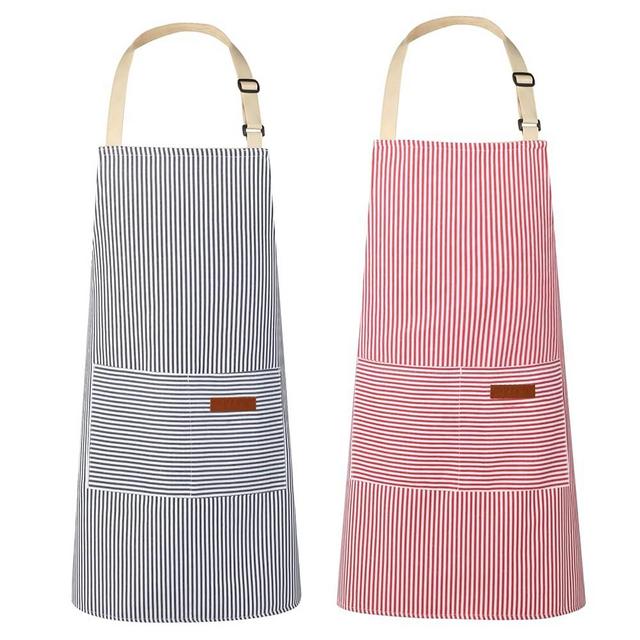 VALOME 2 Pack Kitchen Aprons, Apron for Restaurant with Adjustable Neck Strap, 2 Pockets Chef Aprons for Cooking Baking