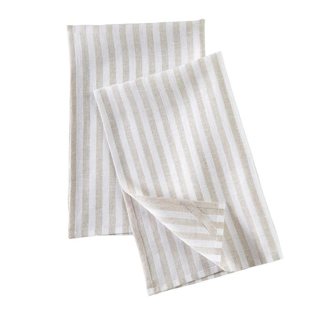 Solino Home Natural and White Linen Kitchen Towels Set of 2-100% Pure Linen Amalfi Stripe Kitchen/Tea Towels 17 x 26 Inch - Machine Washable and Handcrafted from European Flax