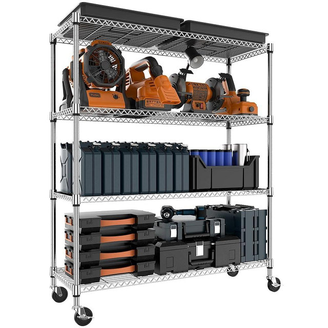 M MZG 4 Tiers Storage Shelves Load 1400LBS, Metal Shelving Wire Metal Shelving Unit Shelves for Storage Adjustable Garage Shelving for Pantry Kitchen Garage Chrome 17.7" D x 47.3" W x 62.7" H