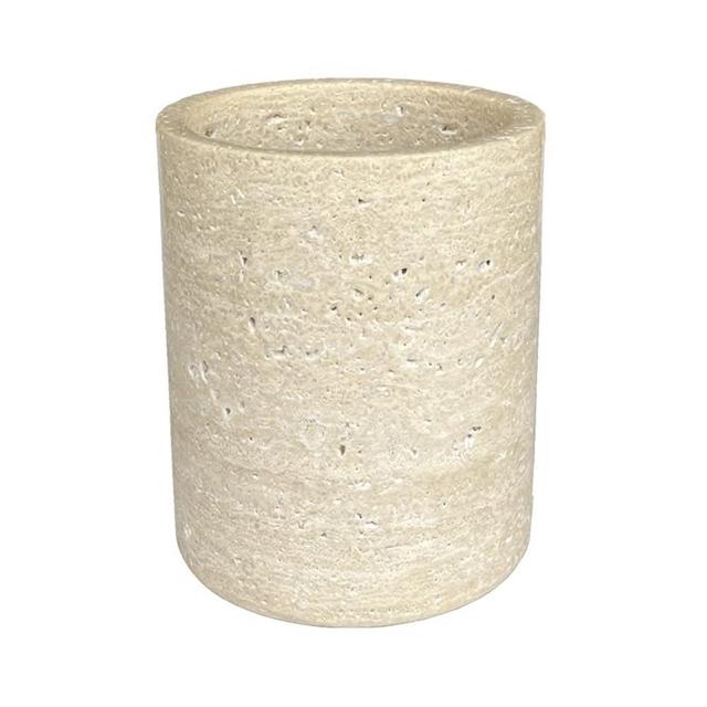 StonePlus Handmand Natural Marble with Holes Stone Vintage Kitchen Utensil Holder - 5.1" D X 6.3" H Kitchen Counter Organizers and Storage Tool Crock (Beige Stone)
