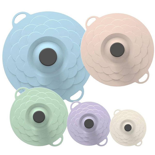 5 Pack Silicone Food Storage Lids, BPA-Free Suction Cup Lids,Microwave Splatter Cover, 5 Sizes Reusable Heat Resistant Suction Lids Fits, for cups, bowls, plates, pots, pans, refrigerators, etc.
