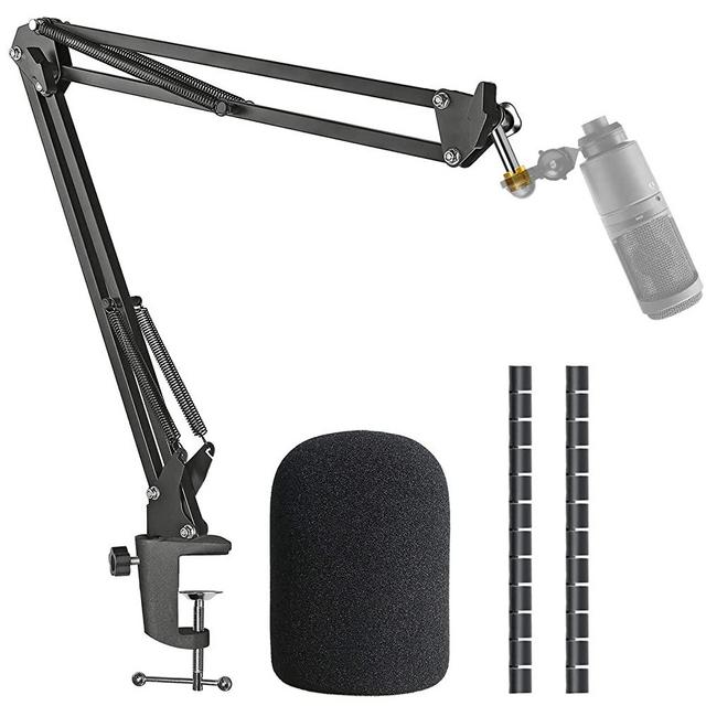 AT2020 Mic Boom Arm Stand with Pop Filter, Compatible with Audio-Technica AT2020, Audio-Technica AT2020V USB Microphone with Cable Sleeve by SUNMON