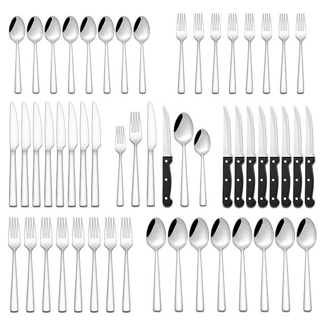 48 Pieces Silverware Set with Steak Knives, Yoehka Durable Stainless Steel Flatware Cutlery Set, Service for 8, Kitchen Utensil Tableware Set for Home and Restaurant Mirror Polished & Dishwasher Safe